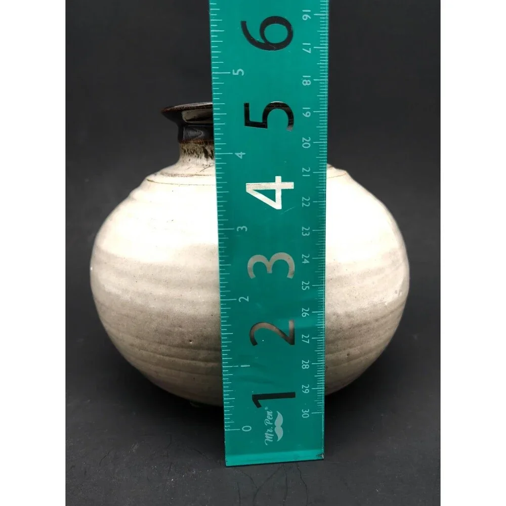 Vintage 70s Hand Crafted Studio Cracked Glaze Raku Moon Stoneware Pottery Vase